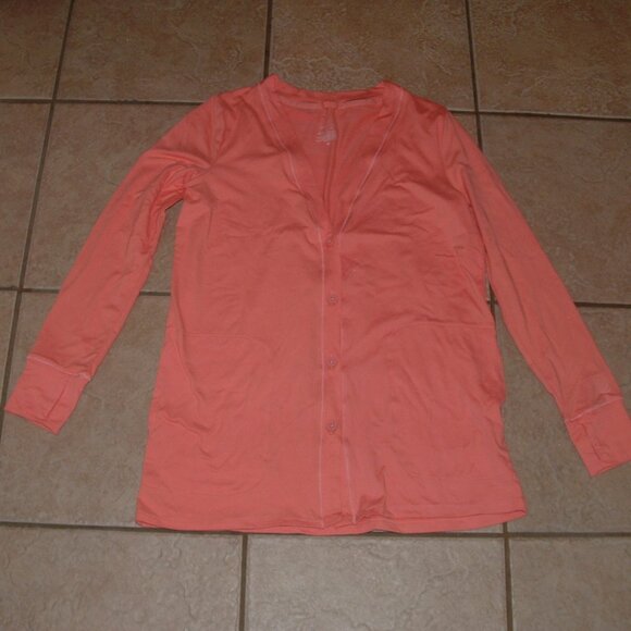 NEW Peach Sz XS Soft Stretch Roomy Cardigan Shirt Thumbholes CUDDL DUDS FLEXWEAR - Picture 3 of 5